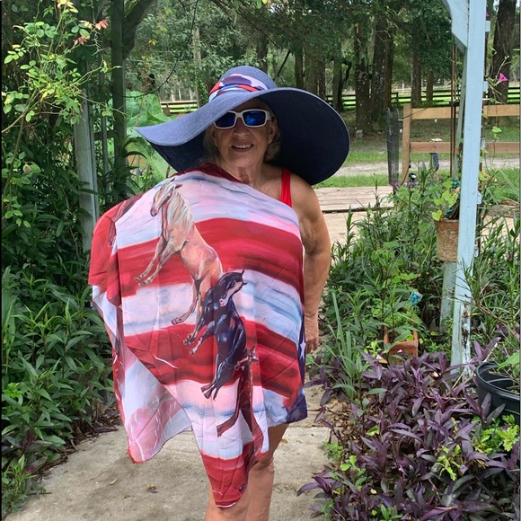 Red, White and Blue Horses Poncho by Ballantine - Picture 4 of 5